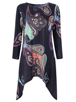 Print Irregular 3/4 Sleeve O Neck T-Shirts For Women