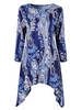 Print Irregular Hem 3/4 Sleeve O Neck T-Shirts For Women