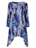 Print Irregular Hem 3/4 Sleeve O Neck T-Shirts For Women