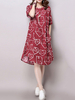 Print Irregular Hem Short Sleeve Pocket O Neck Women Dresses