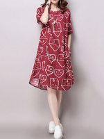Print Irregular Hem Short Sleeve Pocket O Neck Women Dresses