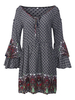 Print Lace-up Flouncing Long Horn Sleeve V-neck Mini Dress For Women