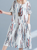 Print Loose Hem Pocket Short Sleeve O Neck Women Dresses