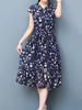Print Loose Hem Short Sleeve Women Chiffon Dresses