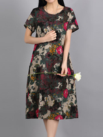 Print Loose Short Sleeve O Neck A Line Women Dresses