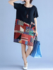Print Patchwork Short Sleeve O Neck Women Dresses