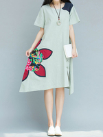 Print Patchwork Side Frog Slit Irregular Hem Dresses For Women