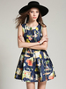 Print Pleated Sleeveless O Neck Zipper Women Dresses