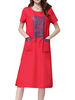 Print Pocket Short Sleeve O Neck Side Slit Women Dresses