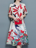 Print Short Sleeve Loose Hem Zipper A Line Women Dresses