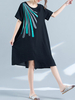 Print Short Sleeve O Neck Irregular Hem Women Dresses