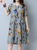 Print Short Sleeve O Neck Pocket Style Women Dresses