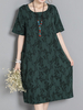 Print Short Sleeve O Neck Pocket Women Dresses