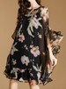 Printed 3/4 Trumpet Sleeve O Neck Women Dresses