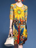 Printed Half Sleeve O Neck Side Slit Women Dresses