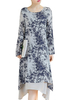 Printed Irregular Hem Double Layer O Neck Women Dresses