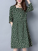 Printed Loose Hem Long Sleeve Slash Neck Women Dresses