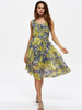 Printed Pleated Sleeveless Zipper O Neck Women Dresses
