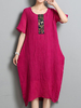 Printed Pocket Short Sleeve O Neck Women Dresses