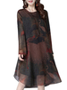 Printed Rayon Dress Loose False Two-piece Long-sleeved Dress