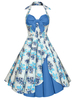 Printed Sexy Halter Loose Pleated Hem Women Dresses