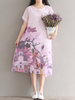 Printed Short Sleeve O Neck Loose Hem Women Dresses