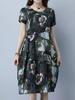 Printed Short Sleeve O Neck Pocket Style Women Dresses