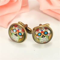 Printing Skull Pattern Cufflinks Round Cuff Links For Shirt Accessories