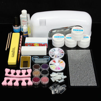 Professional 9W UV Gel Lamp Curing Primer Nail Stickers Powder Brush Manicure Tools Set