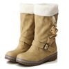 Pu Buckle Lace Up Warm Boots