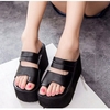 Pu Hollow Out Platform Open Toe Clip Toe Flip Flops Outdoor Beach Sandals