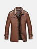 PU Leather Jacket Business Outdoor Casual Solid Color Epaulets Coat for Men