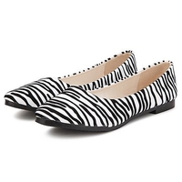 Pu Zebra Stripe Color Match Slip On Pointed Toe Flat Shoes