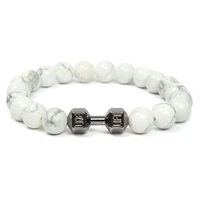 Punk 8mm White Howlite Black Dumbbell Lucky Beaded Bracelet for Man