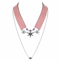 Punk Choker Necklace Cotton Collar Flower Rhinestone Tassel Two Layers Necklace