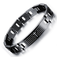 Punk Glossy Black Bible Cross Stainless Steel Bracelet