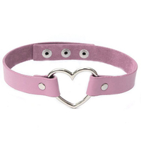 Punk Heart Button Handmade Leather Collar Necklace