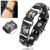 Punk Leather Bracelet Rivet Leather Alloy Cross Bracelet