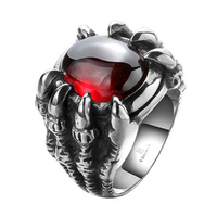 Punk Stainless Steel Vintage Evil Eye Ruby Band Ring