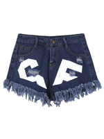 Punk Street High Waist Printed Tassel Women Denim Shorts