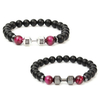 Punk Unisex Bracelet Matte Onyx Red Tiger Eye Dumbbell Barbell Beaded Bracelet