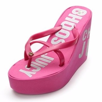 Pure Color Crown Letter Strappy Clip Toe Platform Flip Flops Slippers
