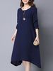 Pure Color Elegant Irregular Hem Women Long Sleeve Vintage Dress