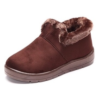 Pure Color Furry Flat Slip On Soft Warm Fur Lined Boots