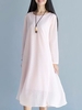 Pure Color Loose Vintage Long Sleeve Women Dresses