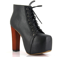 Pure Color Sexy Fashion Chunky Heel Platform Lace Up Ankle Boots