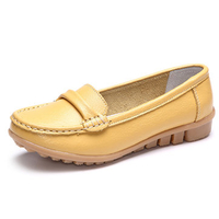 Pure Color Stitching Slip On Casual Soft Flat Leather Loafers