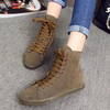 Pure Color Suede Heel Increasing Flat Lace Up Ankle Boots For Women