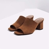 Pure Color Suede Peep Toe Slip On Square Heel High Heels Sandals