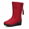 Pure Color Tassel Winter Keep Warm Mid Calf Wedge Heel Snow Boots